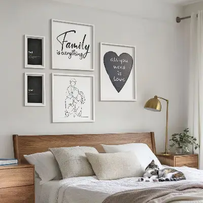Gallery wall featuring themes of family values, love, and closeness