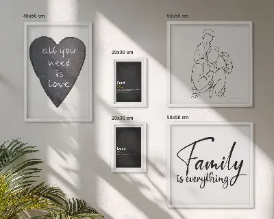Gallery wall featuring themes of family values, love, and closeness
