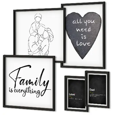Gallery wall featuring themes of family values, love, and closeness