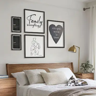 Gallery wall featuring themes of family values, love, and closeness
