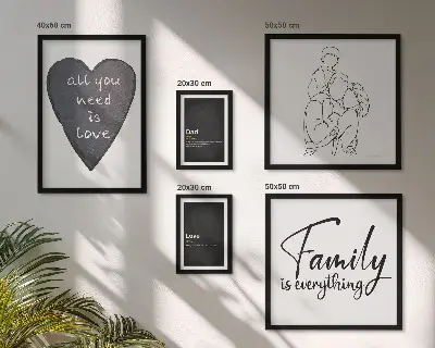 Gallery wall featuring themes of family values, love, and closeness