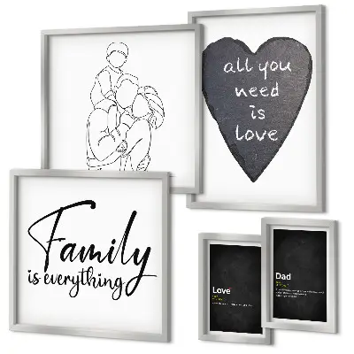 Gallery wall featuring themes of family values, love, and closeness