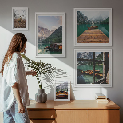 Set of 5 wall art pieces Mountain landscapes with lakes