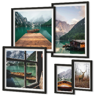 Set of 5 wall art pieces Mountain landscapes with lakes