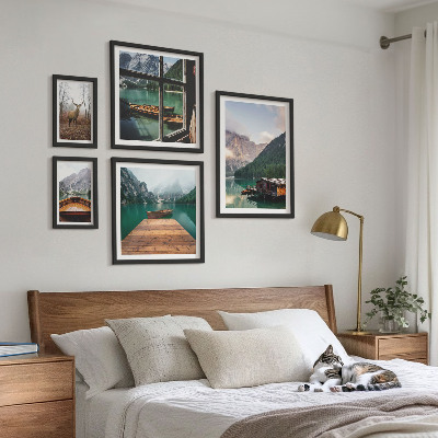 Set of 5 wall art pieces Mountain landscapes with lakes
