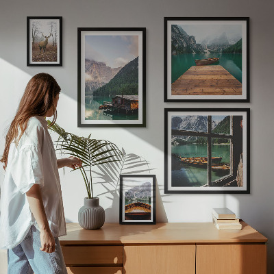 Set of 5 wall art pieces Mountain landscapes with lakes