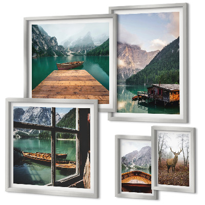 Set of 5 wall art pieces Mountain landscapes with lakes