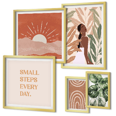 Framed photo set Boho style plant motif