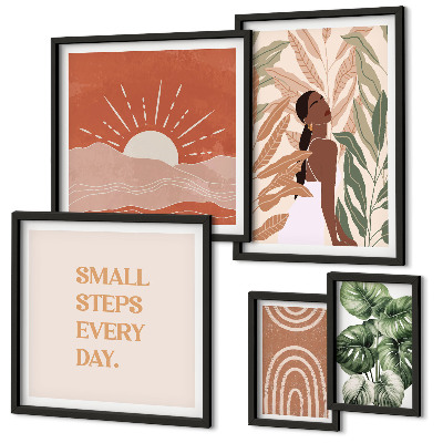 Framed photo set Boho style plant motif