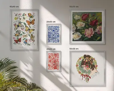 Set of 5 wall art pieces featuring vintage flowers and butterflies