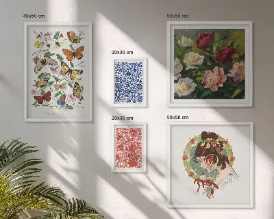 Set of 5 wall art pieces featuring vintage flowers and butterflies