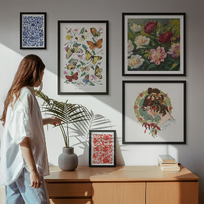 Set of 5 wall art pieces Flowers butterflies vintage decorations