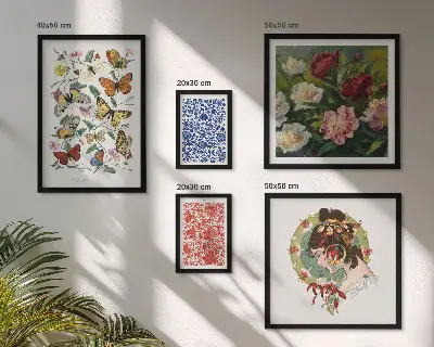 Set of 5 wall art pieces featuring vintage flowers and butterflies
