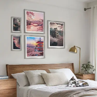 Japanese landscapes with cherry trees wall art set of 5 pieces