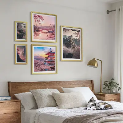 Japanese landscapes with cherry trees wall art set of 5 pieces