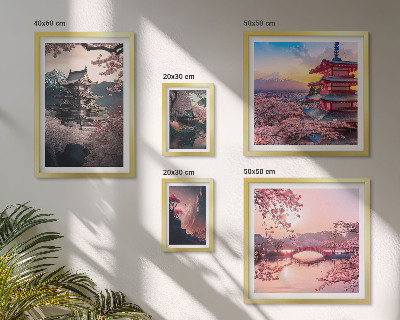 Set of 5 wall art pieces Japanese landscapes with cherry trees