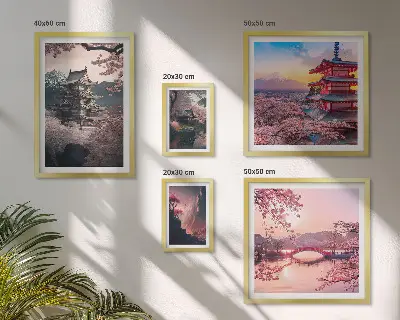 Japanese landscapes with cherry trees wall art set of 5 pieces