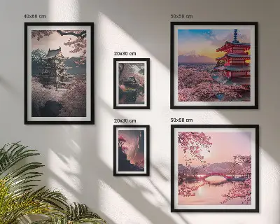Japanese landscapes with cherry trees wall art set of 5 pieces