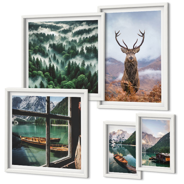 Set of 5 wall art pieces Nature wild animals mountains
