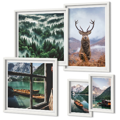 Set of 5 wall art pieces Nature wild animals mountains