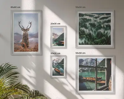 Set of 5 wall art pieces featuring nature, wild animals, and mountains
