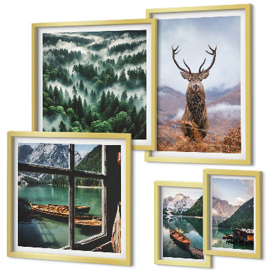 Set of 5 wall art pieces Nature wild animals mountains