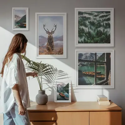 Set of 5 wall art pieces featuring nature, wild animals, and mountains