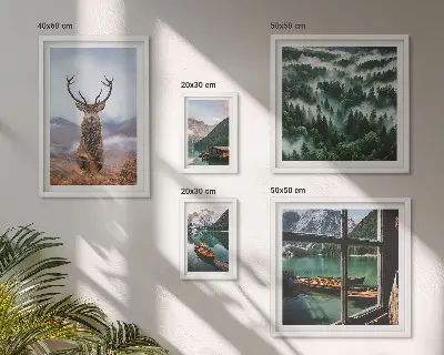 Set of 5 wall art pieces featuring nature, wild animals, and mountains