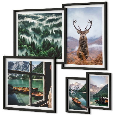 Set of 5 wall art pieces Nature wild animals mountains