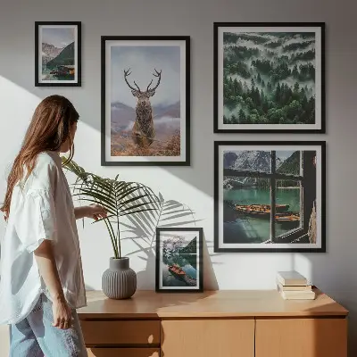 Set of 5 wall art pieces featuring nature, wild animals, and mountains