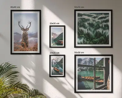 Set of 5 wall art pieces featuring nature, wild animals, and mountains