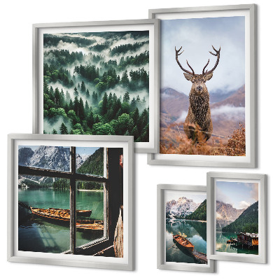 Set of 5 wall art pieces Nature wild animals mountains