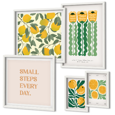 Set of 5 wall art pieces Flowers citrus positive slogans