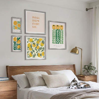 Set of 5 wall art pieces Flowers citrus positive slogans