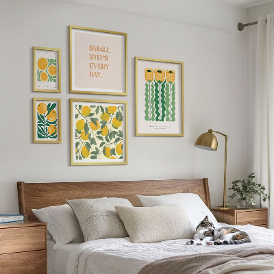Set of 5 wall art pieces Flowers citrus positive slogans
