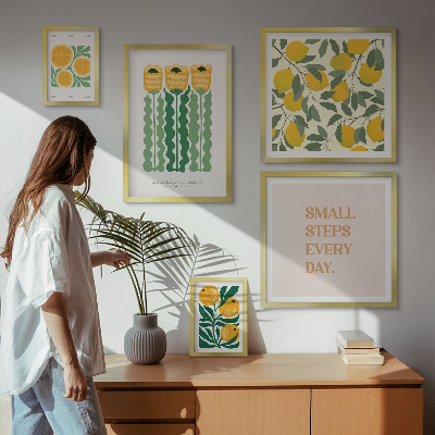 Set of 5 wall art pieces Flowers citrus positive slogans