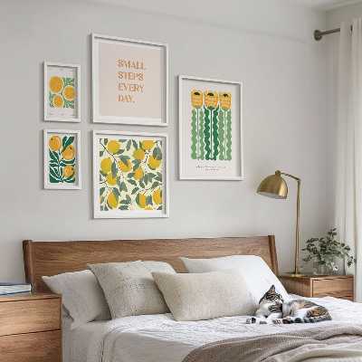 Set of 5 wall art pieces Flowers citrus positive slogans