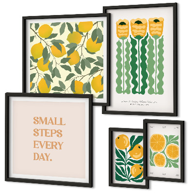 Set of 5 wall art pieces Flowers citrus positive slogans