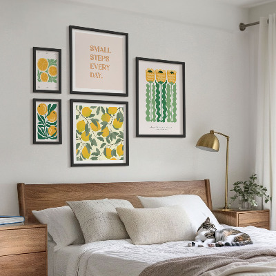 Set of 5 wall art pieces Flowers citrus positive slogans
