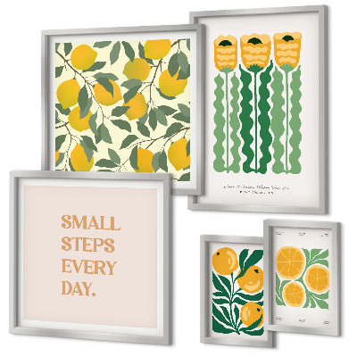 Set of 5 wall art pieces Flowers citrus positive slogans
