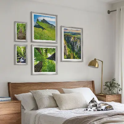 Framed photo set featuring green nature paths and landscapes