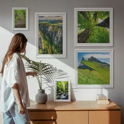 Framed photo set featuring green nature paths and landscapes
