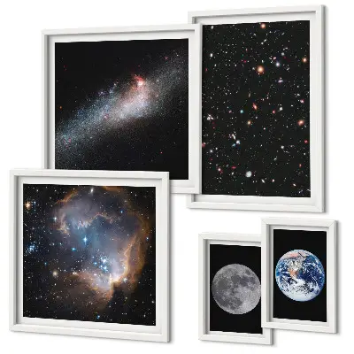 Set of 5 wall art pieces cosmic galaxy landscape print