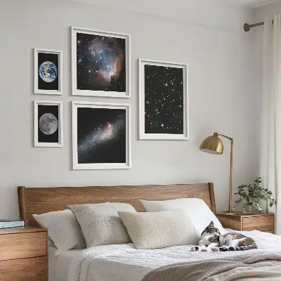 Set of 5 wall art pieces cosmic galaxy landscape print