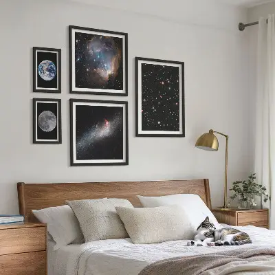 Set of 5 wall art pieces cosmic galaxy landscape print