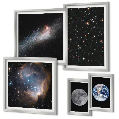 Set of 5 wall art pieces cosmic galaxy landscape print