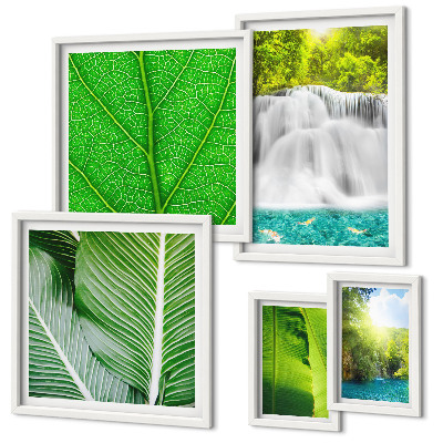 Set of 5 wall art pieces Tropical Palm Waterfalls