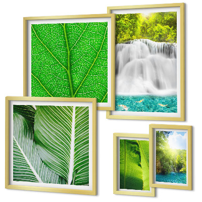 Set of 5 wall art pieces Tropical Palm Waterfalls