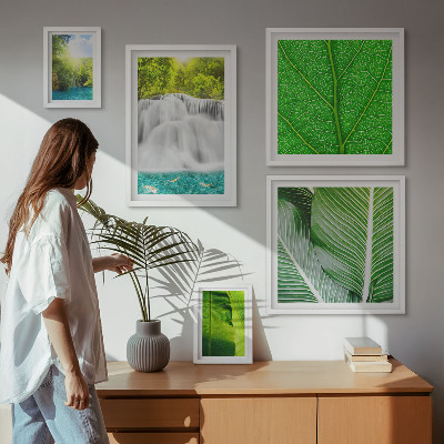 Set of 5 wall art pieces Tropical Palm Waterfalls