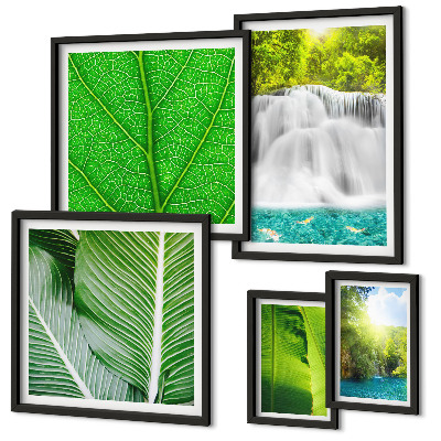 Set of 5 wall art pieces Tropical Palm Waterfalls